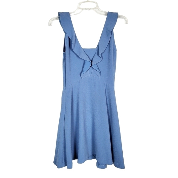 SANDRO PARIS Ruffled Front Fit and Flare Mini Dress in denim blue - Picture 3 of 7